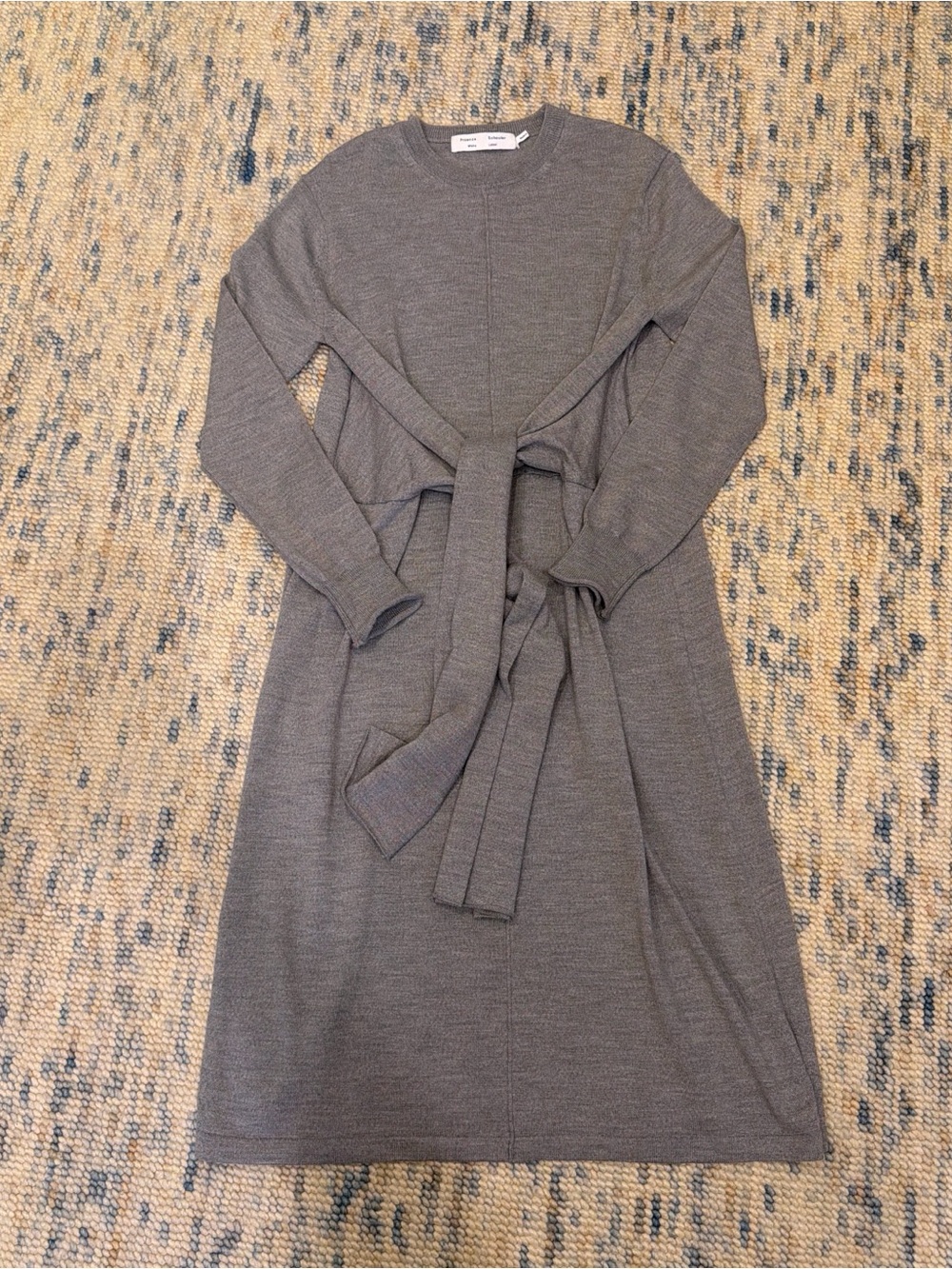 Proenza Schouler Grey Crewneck Knit Sweater with Tie waist